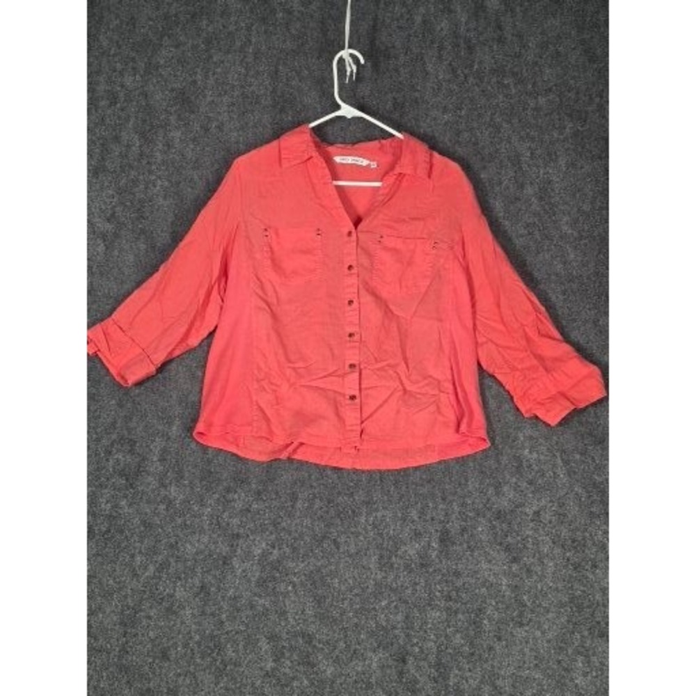 Emily Daniels Womens Coral Pink Linen Blend Button Down‎ Shirt Studded Sz L Work